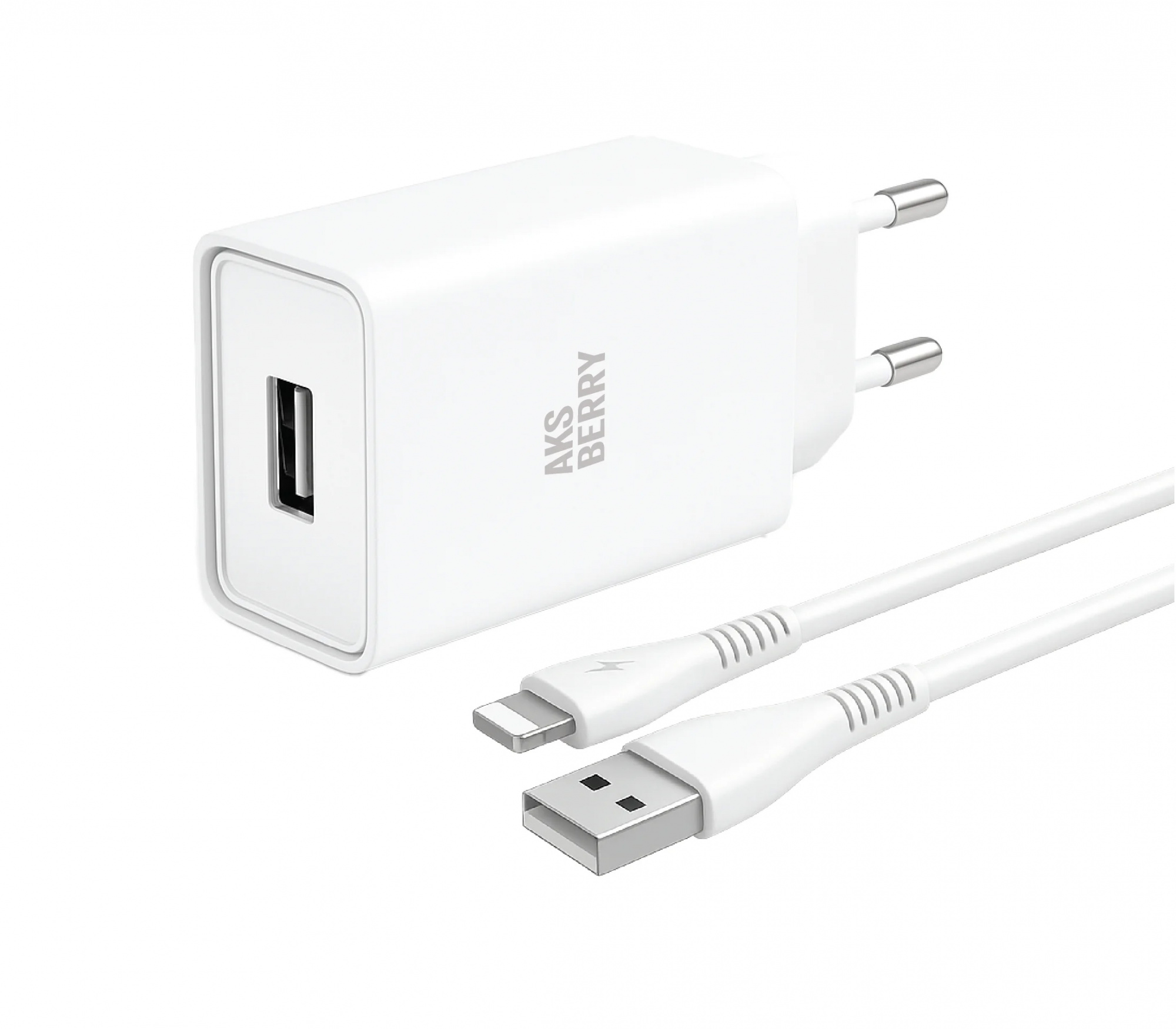 Зарядное устройство Aksberry T40, USB-A, кабель Lightning, белый